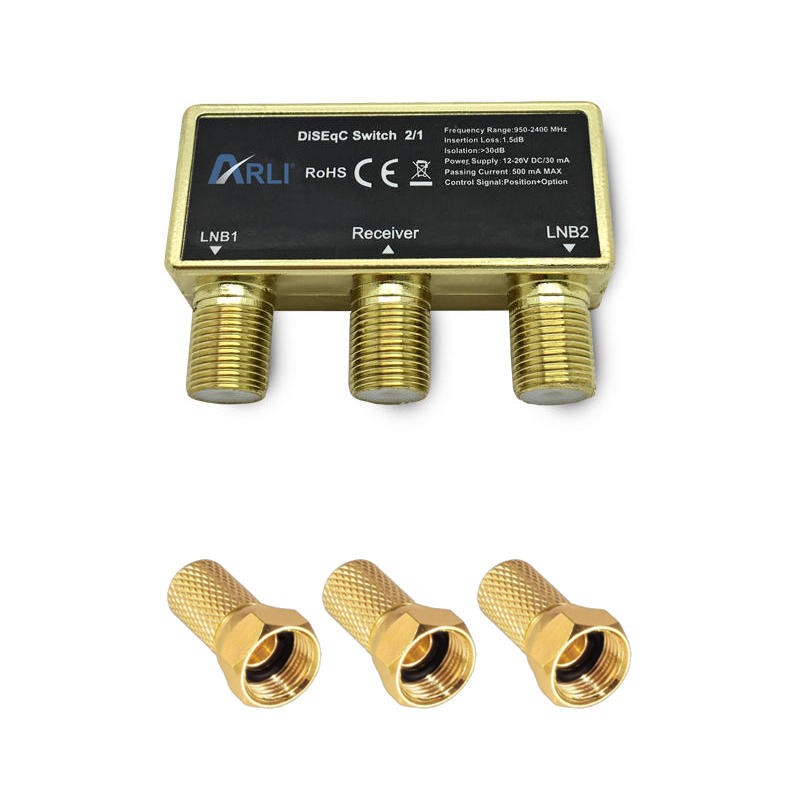 Arli Commutateur DiSEqC 2/1 + 3 Fiches F Or