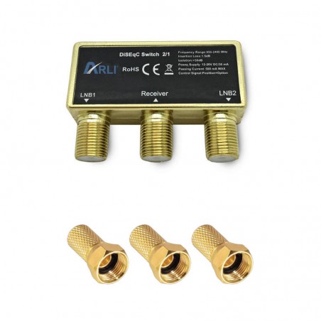Arli Commutateur DiSEqC 2/1 + 3 Fiches F Or