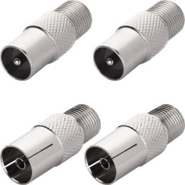 4 Raccords Droits 2x TV Mâle / F-Femelle & 2x TV Femelle / F-Femelle