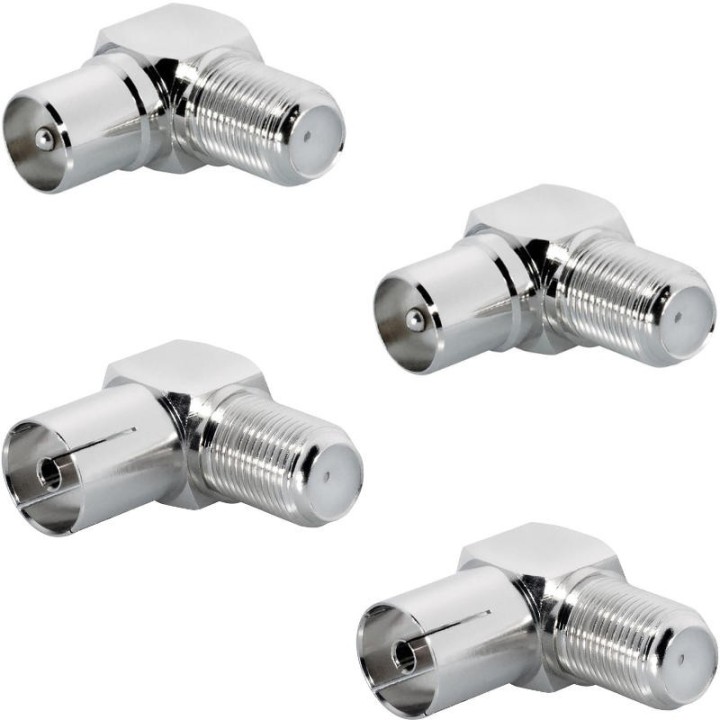 4 Raccords Coudés 2x TV Mâle / F-Femelle & 2x TV Femelle / F-Femelle
