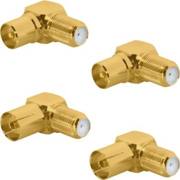 4 Raccords Coudés Or 2x TV Mâle / F-Femelle & 2x TV Femelle / F-Femelle